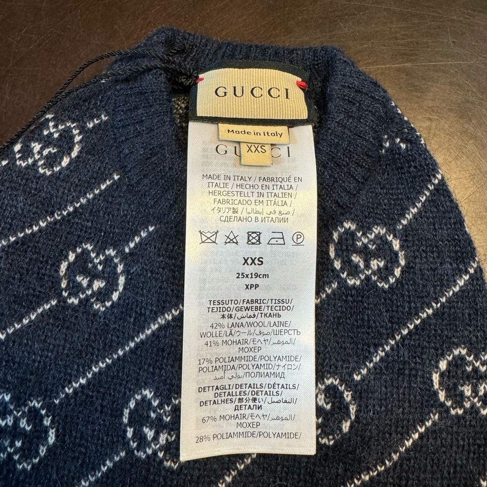 New Authentic Gucci GG Logo Dog Wool Sweater Vest Blue - Picture 16 of 16